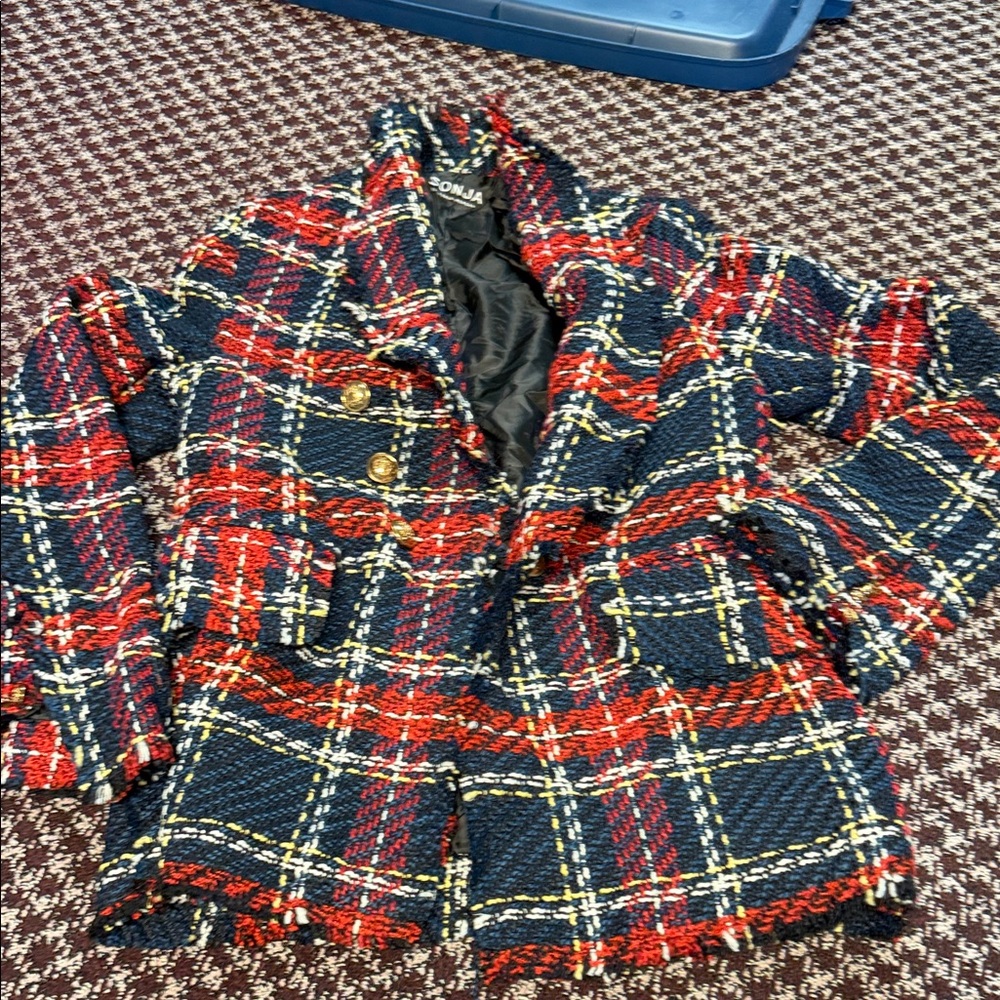 Stylish Plaid Blazer - Red, Blue, and White